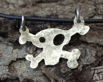 Skull and Cross Bones necklace, hand cut from a spent bullet case, recycled brass jewellery