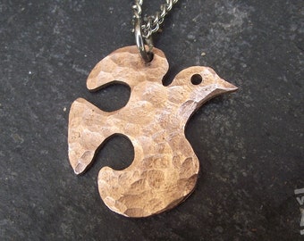 Peace Dove Necklace, hand made from an old UK bronze half penny coin