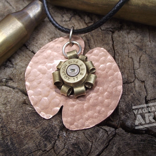 Poppy Necklace, hand made from a spent bullet case and old bronze coin