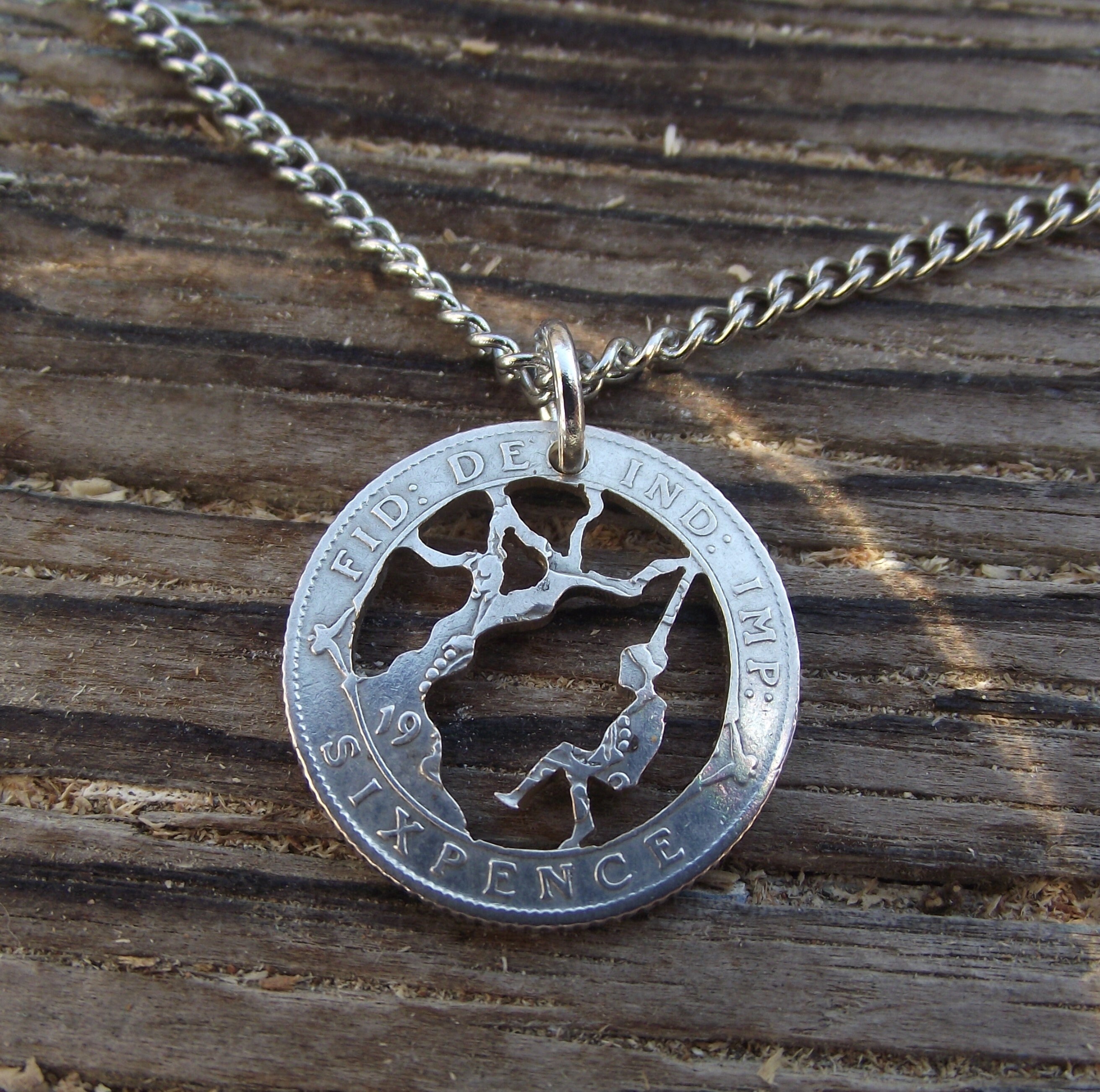 Hand Cut Silver Sixpence Necklace 0.500 