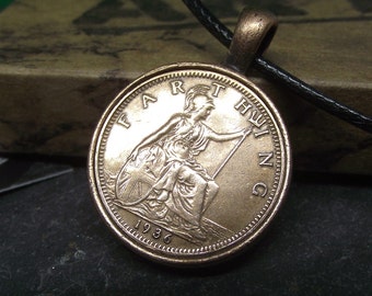 Britannia farthing necklace or keyring, recycled vintage coin