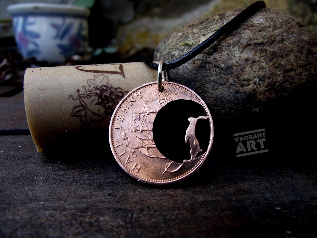 Handmade Hare and the Moon Necklace, Cut From a Recycled Vintage Bronze ...