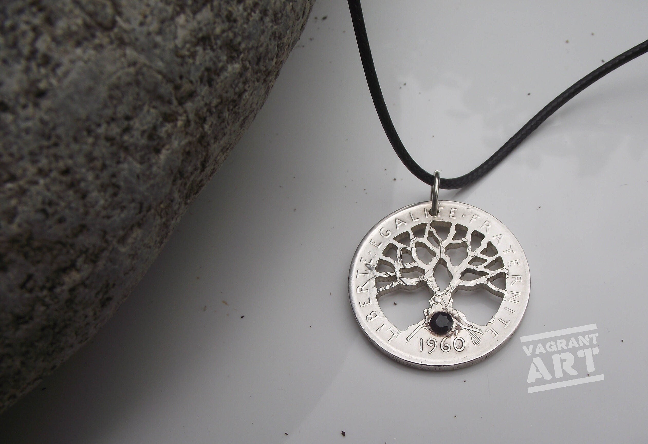 Tree of Life Sapphire Necklace Hand Carved in a 1960 Silver