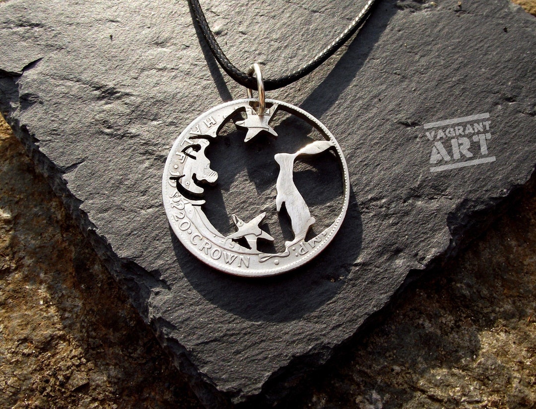 Hare and the Moon Necklace, Hand Cut and Carved From a Vintage Silver ...