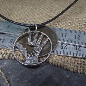 HELPING HAND recycled 1939 silver florin coin, vintage coin necklace image 8