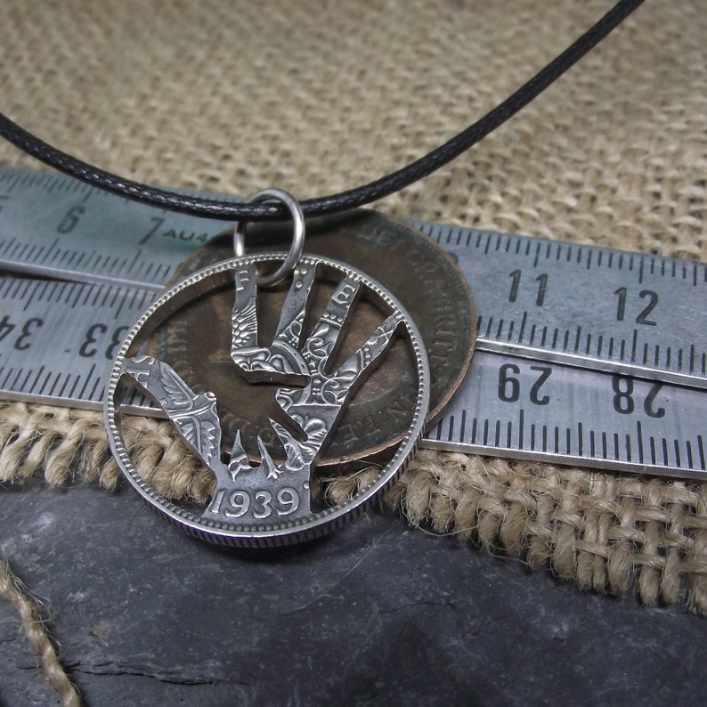 HELPING HAND recycled 1939 silver florin coin, vintage coin necklace image 8
