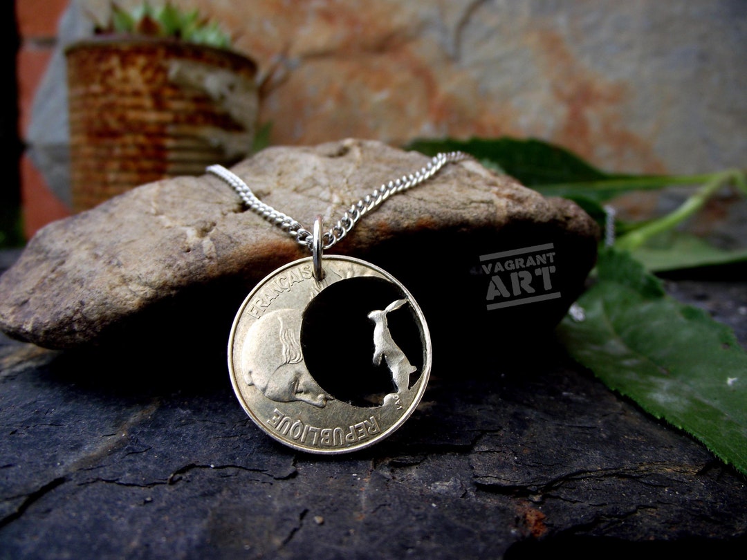 Handmade Hare and the Moon Necklace, Cut From a Recycled Vintage French ...