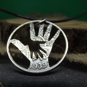 HELPING HAND recycled 1939 silver florin coin, vintage coin necklace image 6