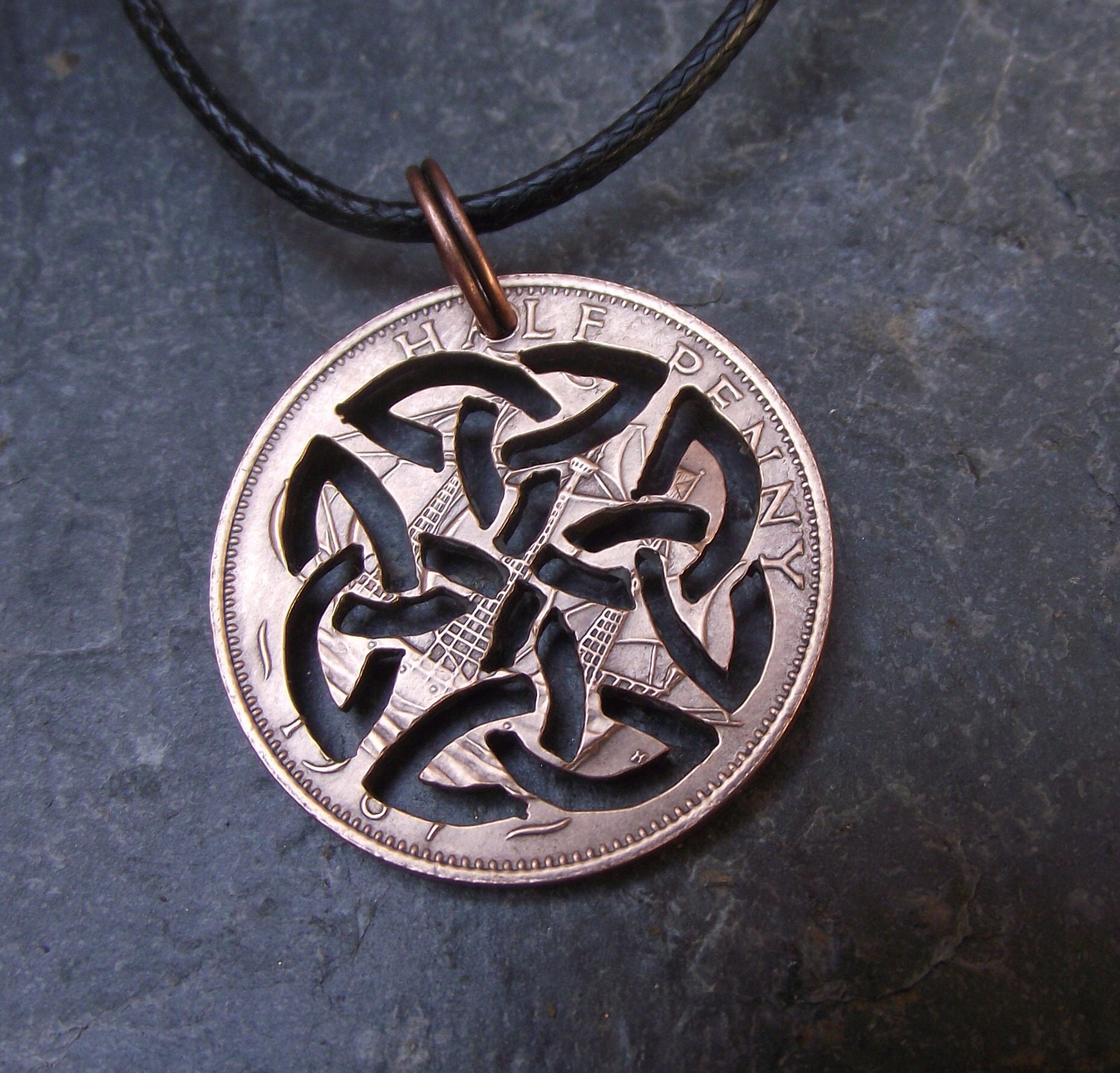 Bronze Celtic Knot Necklace Hand Cut Vintage British Half hq picture