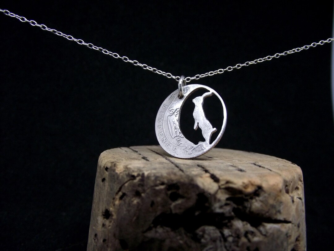 Handmade Silver Hare and the Moon Necklace, Meticulously Cut From a ...