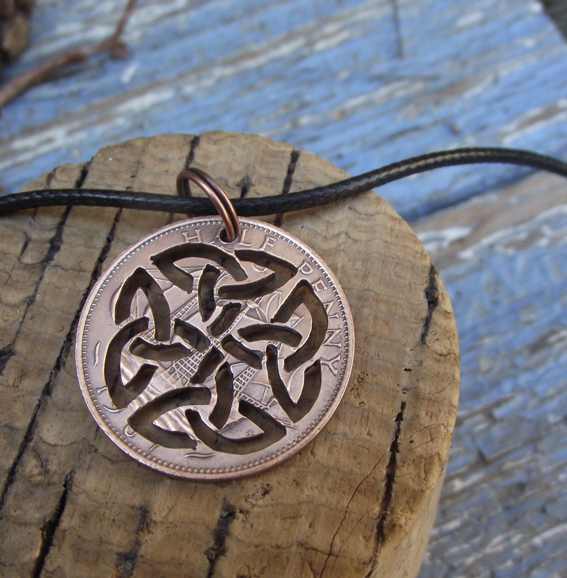 Bronze Celtic Knot Necklace Hand Cut Vintage British Half