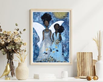 Always There, Giclee Print, African American Art, Black Art, Latina Art, Black Angels