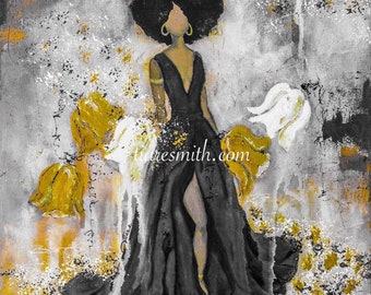 Dear Queen - Amarillo, Grabado Giclee, Arte Afroamericano, Arte Negro, Arte Latina