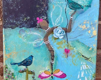 OOAK Rising, 8x10 Mixed Media Canvas, African American Art, Black Art, Black Angels
