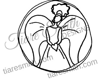 Angel of Peace Circle Digital Stamp, Printable Stamp, Black Angels, cardmaking, scrapbooking