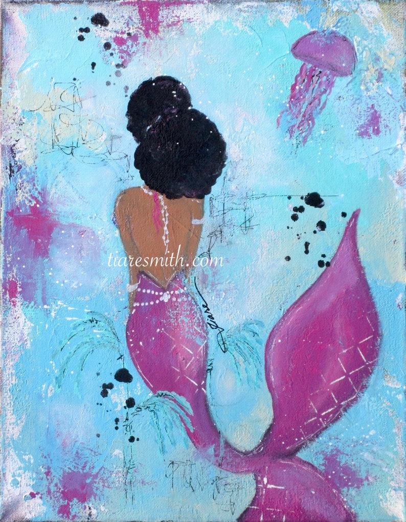 Mermaid, Giclee Print, African American Art, Black Art, Latina Art image 1