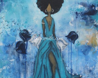 Dear Queen -Turquoise, Giclee Print, Arte afroamericano, Arte negro, Arte latino