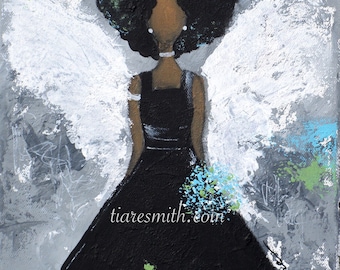 Hear My Whisper,  Giclee Print, African American Art, Black Art. Black Angel, Angel