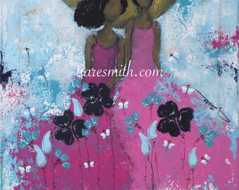 Mother, Daughter, Sistahs, Friends. African American Art, Black Art Giclee Print,  Latina Art