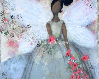 Scattered Roses, Giclee Print, African American Art, Black Art, Latina Art, Black Angel