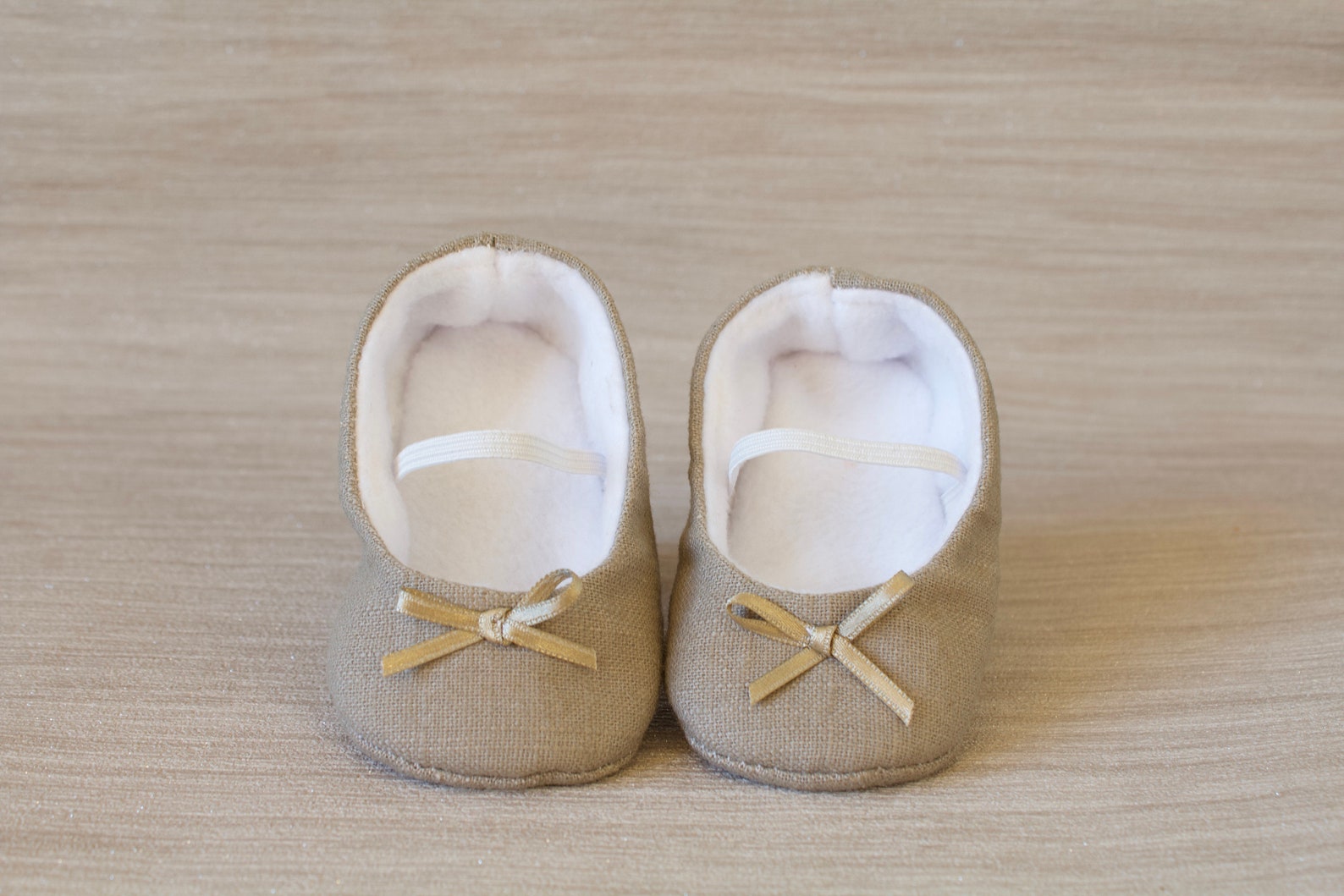 baby girl shoe, baby shoe ballet flat, taupe baby girl shoe, girls taupe linen shoe, baby ballet flat.