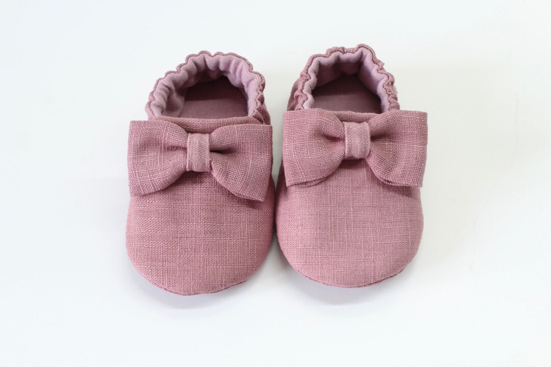 Baby Shoes Linen Shoes Baby Moccasins With Bow Newborn Etsy