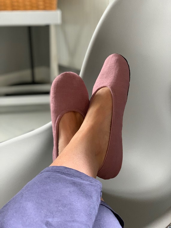 Dusty Pink Ballerina Slippers Womens Pink Linen Slippers Pink