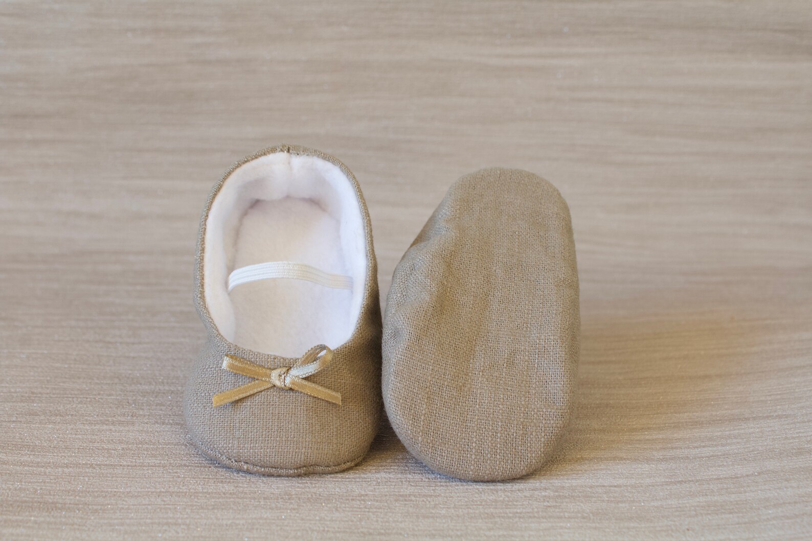 baby girl shoe, baby shoe ballet flat, taupe baby girl shoe, girls taupe linen shoe, baby ballet flat.