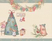 A Bunny Christmas, printable junk journal kit, paper and ephemera, 20 pages