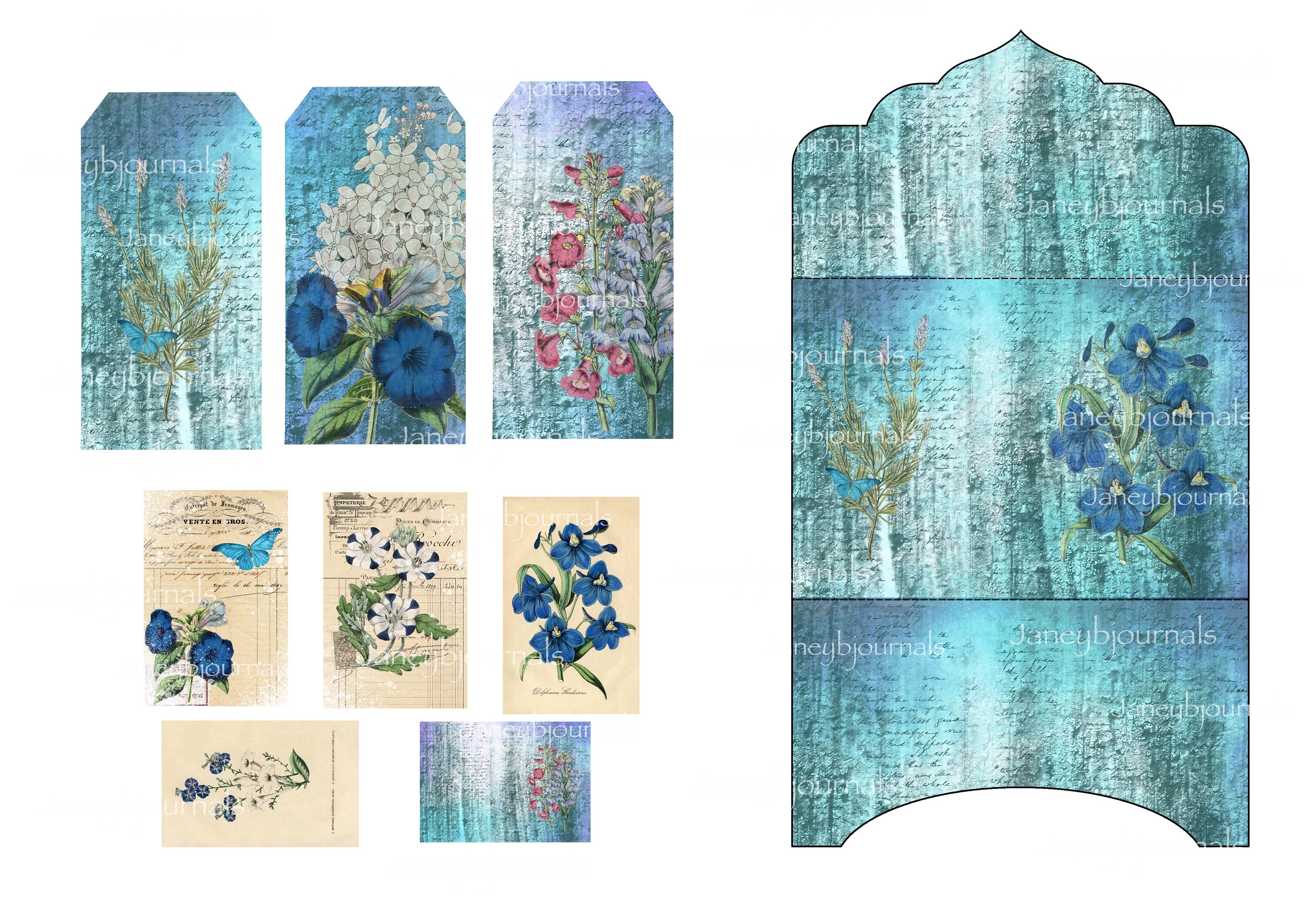 Junk Journal Printable Kit Blue Botanicals Vintage Texture - Etsy UK