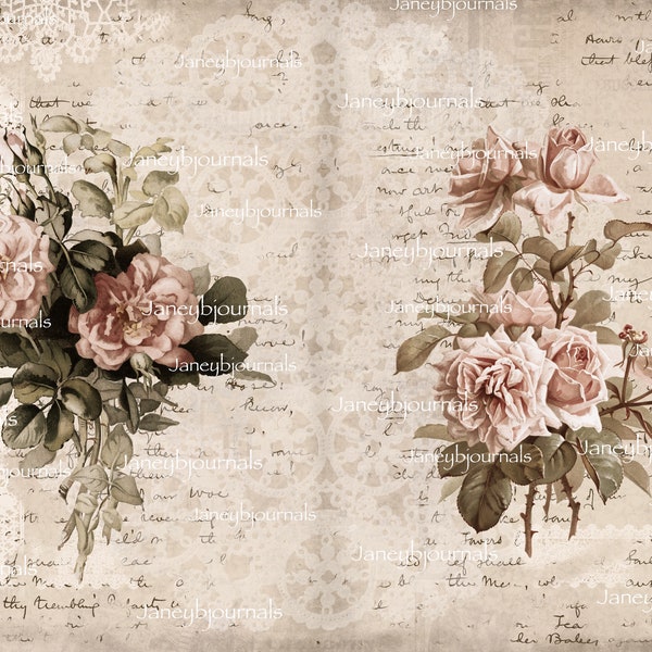 stunning Junk Journal digi  kit, Faded Roses, 22 pages,  vintage pinks tags envelopes embellishments