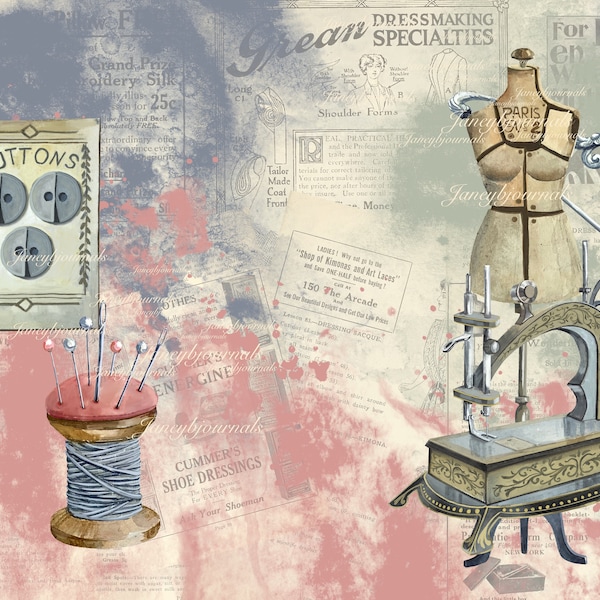 A stitch in time, a printable junk journal kit, digital download, papers and ephemera, 22 pages