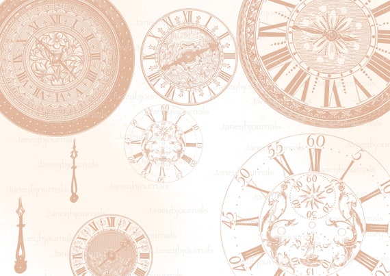 vintage pink digital download time clocks Junk journal printable kit