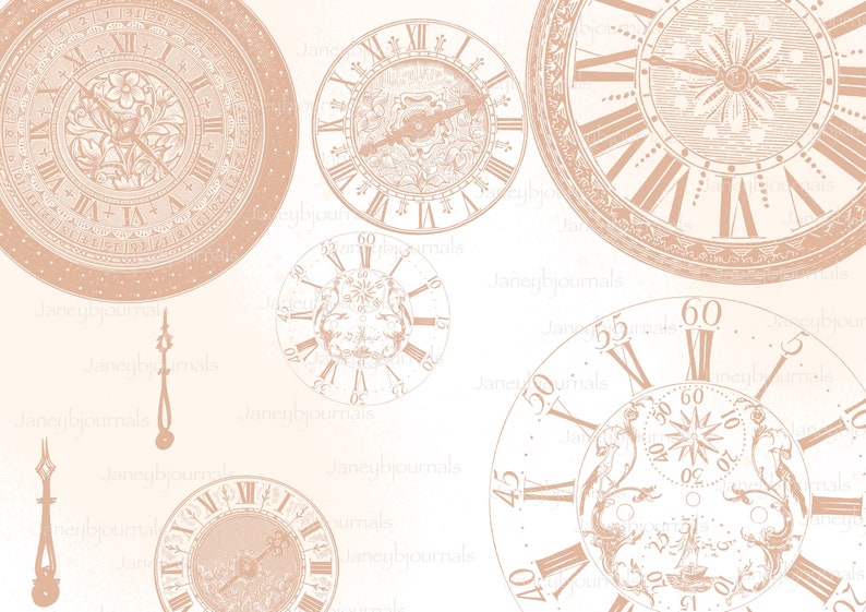 vintage pink digital download time clocks Junk journal printable kit