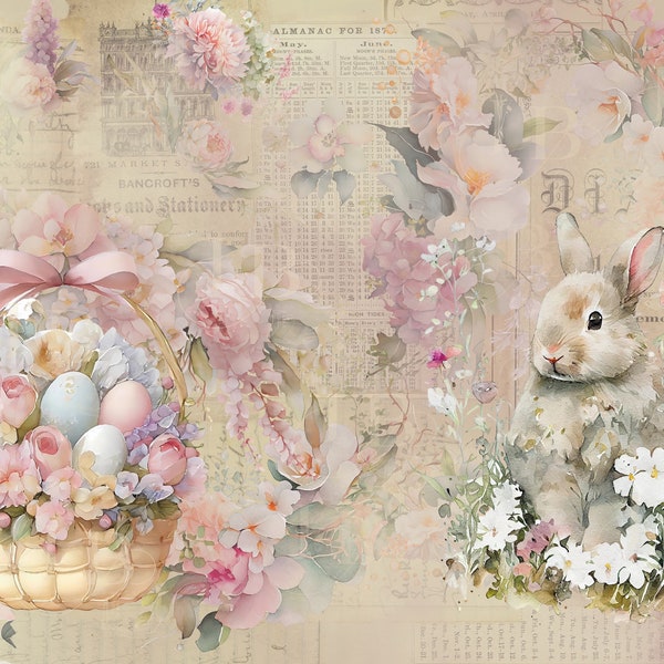 Easter Promise, junk journal digital kit, spring flowers, 26 printable pages, for all your paper crafting projects