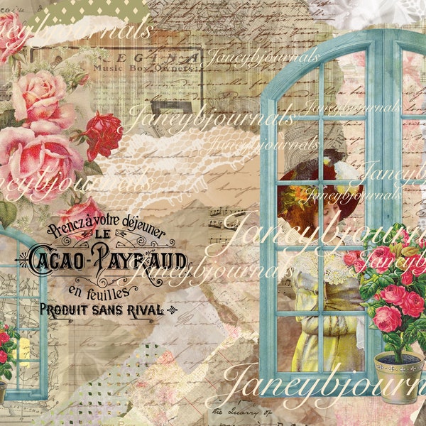 Windows, a printable junk journal kit, 20 pages, papers and ephemera