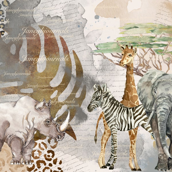 Etosha Park, a safari themed junk journal printable kit, 22 pages, digital download