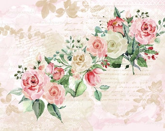 Junk Journal Printable Kit, Creamy Roses, Digital Download, papers and ephemera, botanical, 20 Pages