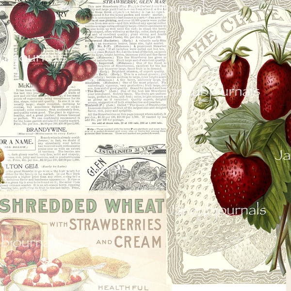 Strawberry summer, printable junk journal kit. tennis England papers and ephemera  shabby chic cardmaking scrapbooking