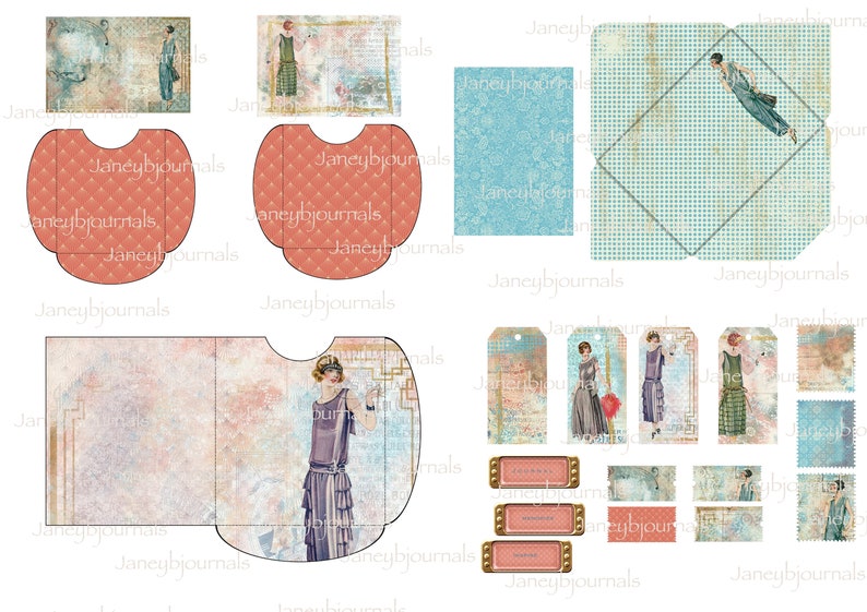 Junk journal printable kit 20 PAGES 1920s Art Deco, embellishments,ephemera, digital, scrapbooking, cardmaking image 7