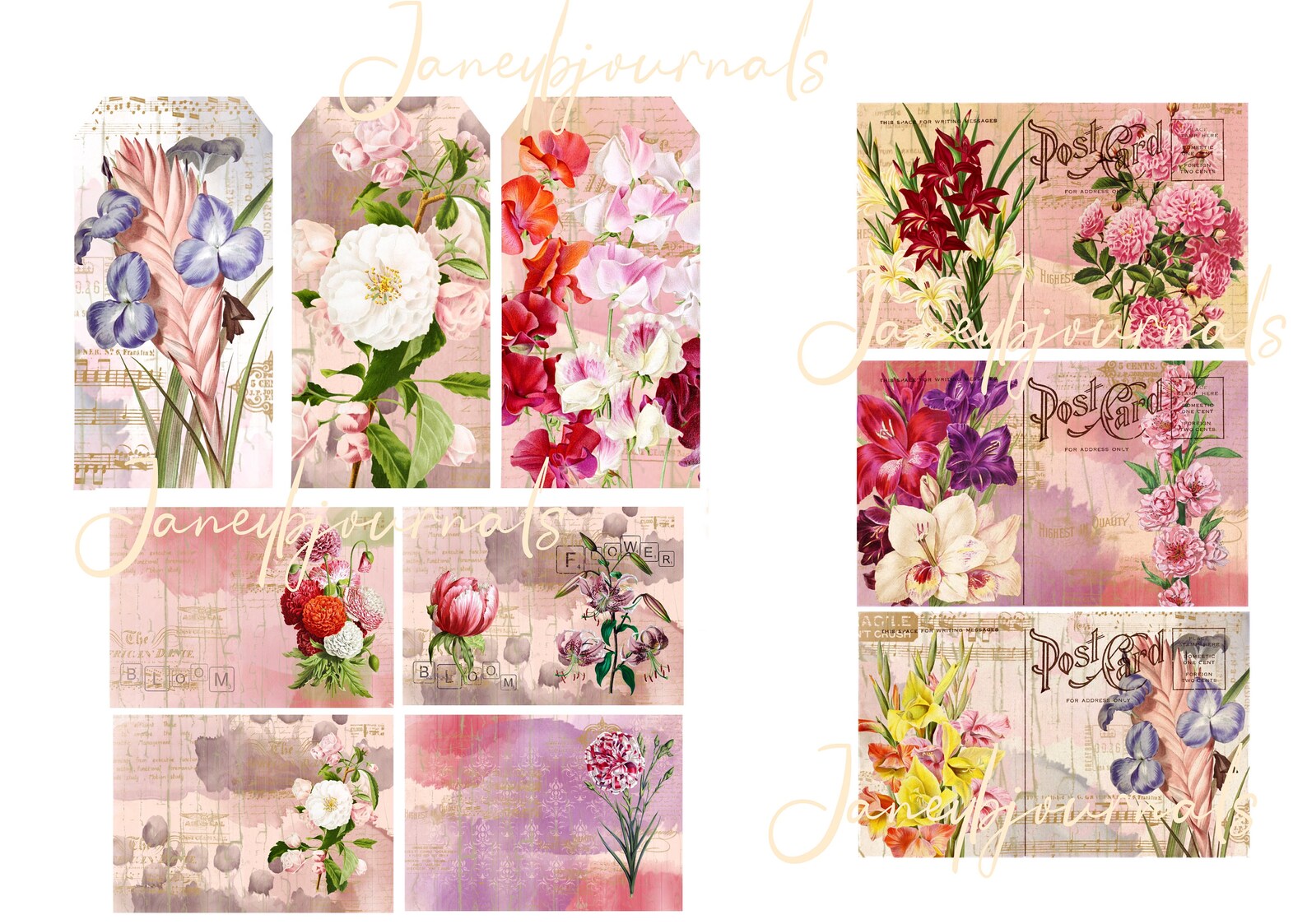 Junk Journal Printable Kit Just Flowers Paper and Ephemera | Etsy UK