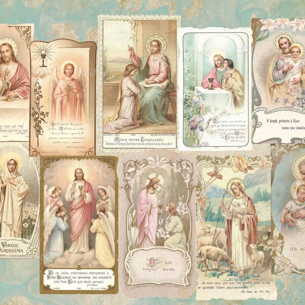 Junk journal catholic prayer journal printable kit, feature pages, background pages and ephemera