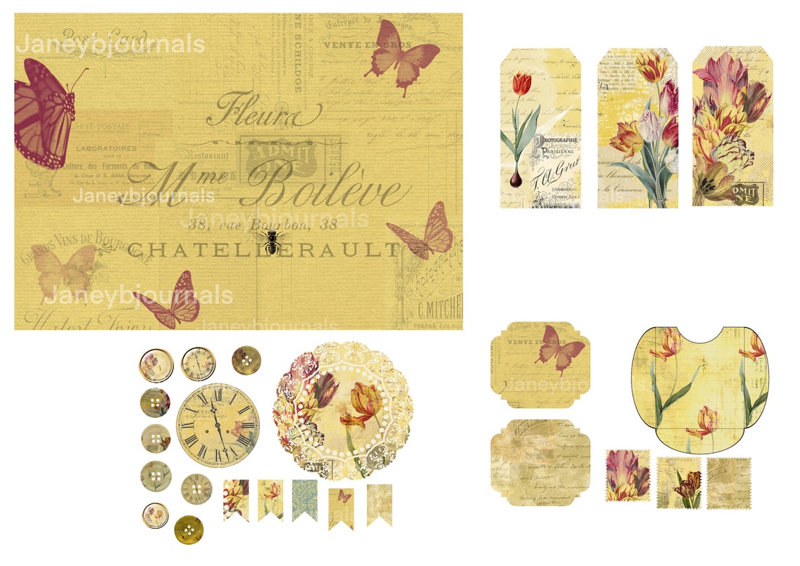 Junk Journal Kit Printable 17 PAGES Tulips Paper an - Etsy UK