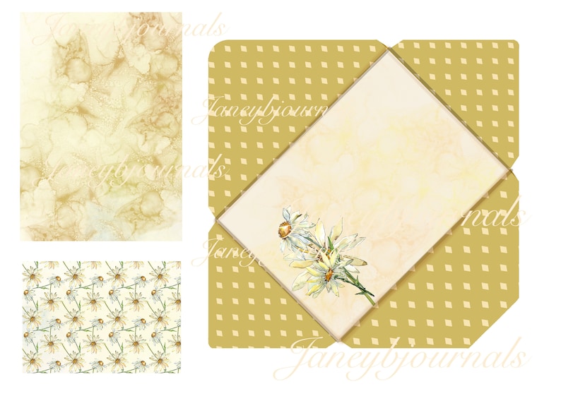 a 10 page junk journal printable kit journal cards envelopes, Daisies papers
