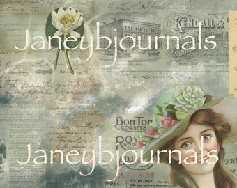 junk journal printables kit.  16 PAGES  digital papers and ephemera, vintage, botanical