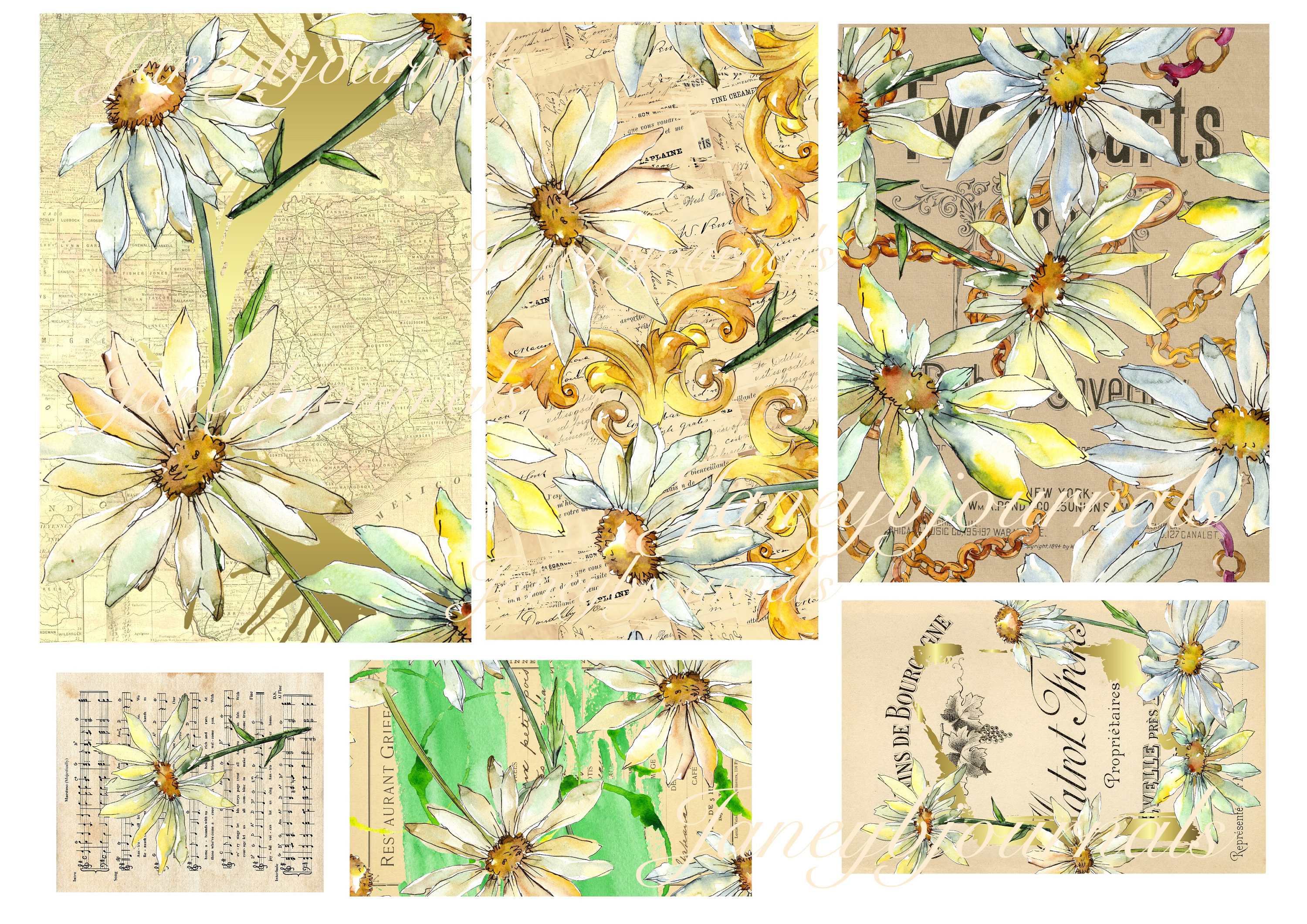 Daisies a 10 page junk journal printable kit papers journal Etsy