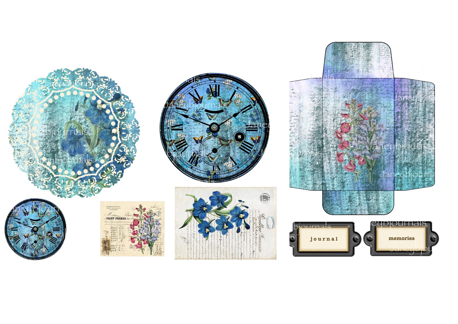 Junk Journal Printable Kit Blue Botanicals Vintage Texture | Etsy UK