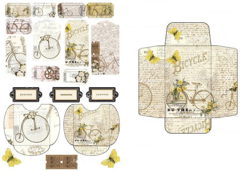 Junk Journal Printable Kit Vintage Bicycle Roses Shabby Chic - Etsy UK