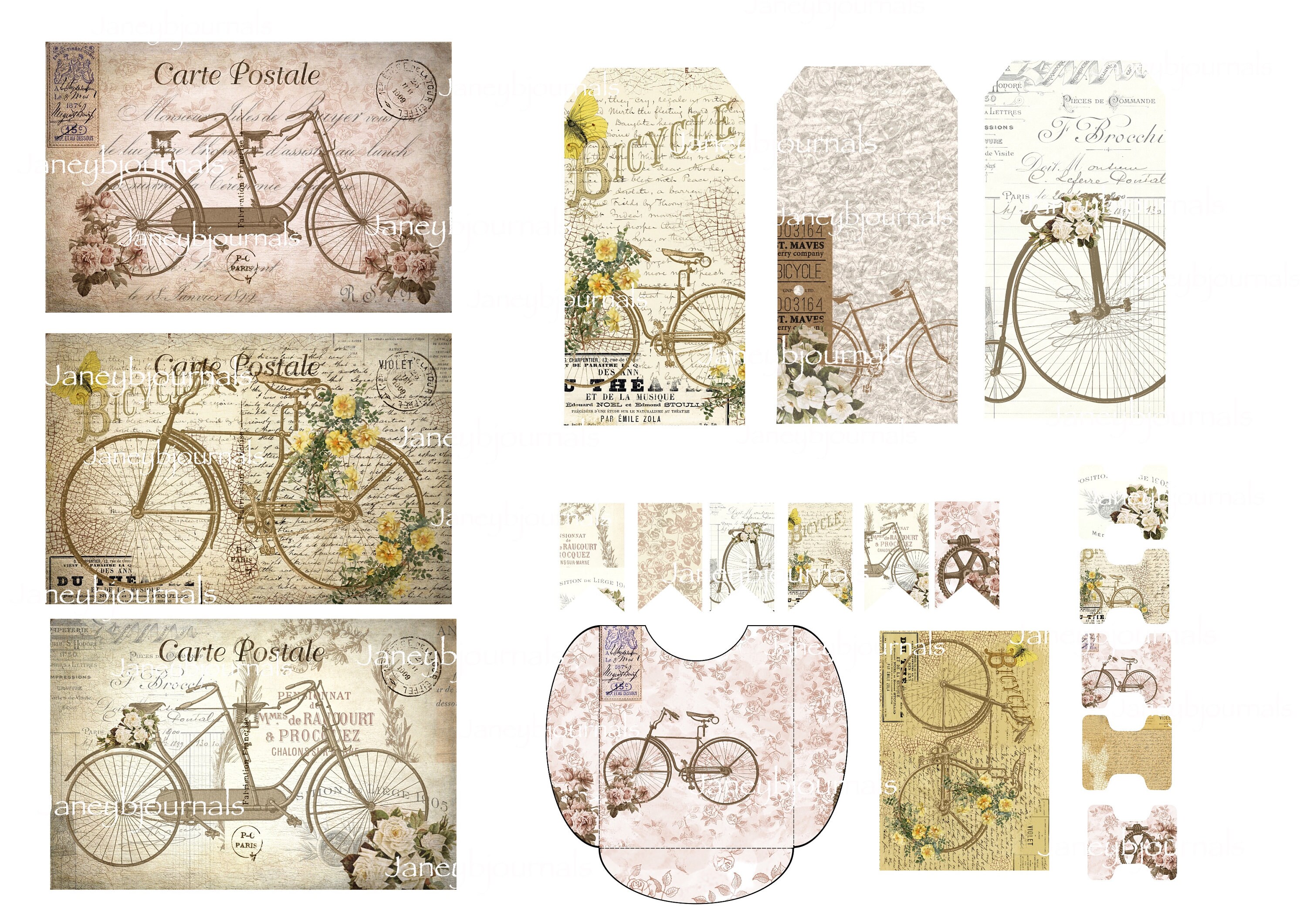 Junk Journal Printable Kit Vintage Bicycle Roses Shabby Chic - Etsy UK