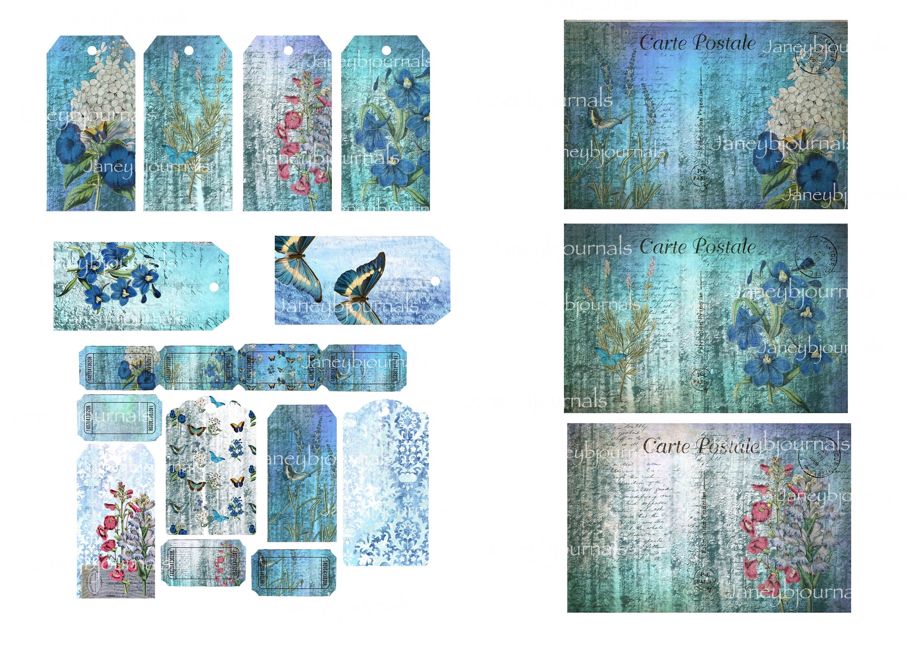 Junk Journal Printable Kit Blue Botanicals Vintage Texture | Etsy UK